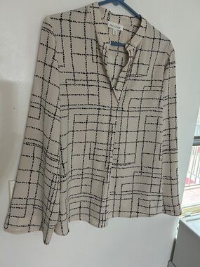 Prologue Cream Blouse with Black Grid Lines